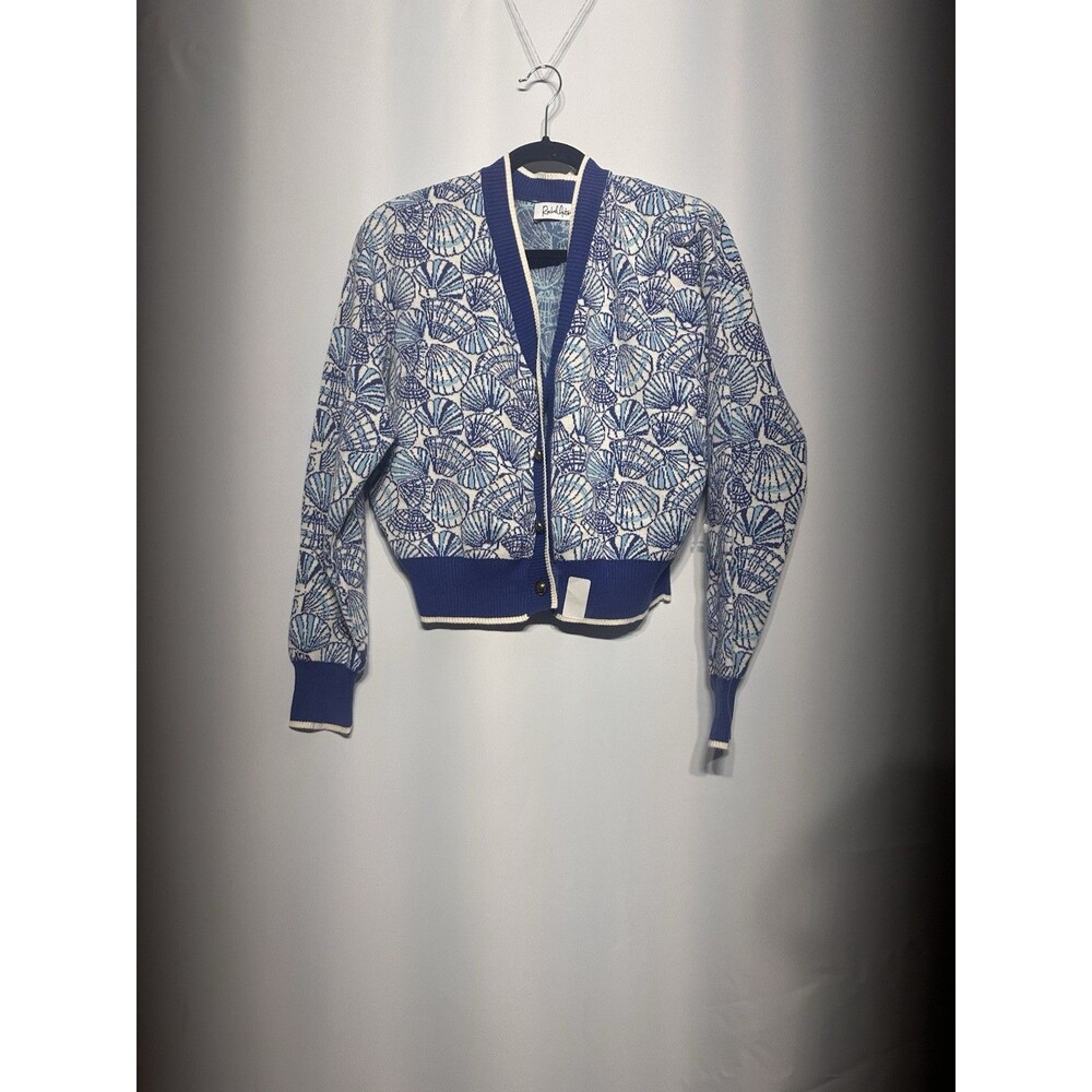 Rachel Antonoff Blue Ana Seashell Cardigan Sweater Knit Cropped V-Neck M